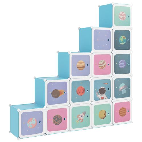 Armoire De Rangement Pour Enfants Avec 15 Cubes Bleu Pp
