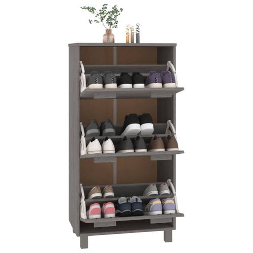 Armoire à Chaussures Gris Clair 59,5x35x117 Cm Pin Massif