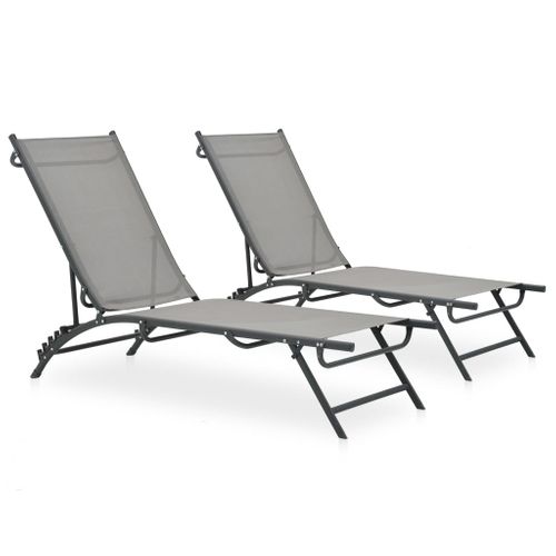 Lot De 2 Chaises Longues Outdoor - Structure Acier + Toile Textilène - L180.5 X P53 X H32.5cm