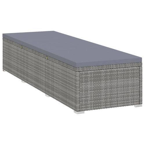 Chaise Longue Avec Coussin Et Table à Thé Résine Tressée Gris