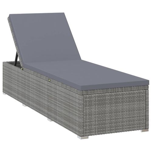 Chaise Longue Avec Coussin Et Table à Thé Résine Tressée Gris