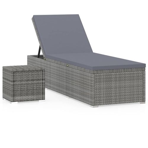 Chaise Longue Avec Coussin Et Table à Thé Résine Tressée Gris