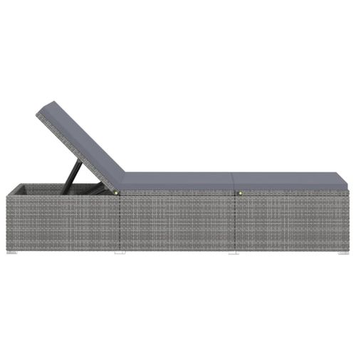 Chaise Longue Avec Coussin Et Table à Thé Résine Tressée Gris