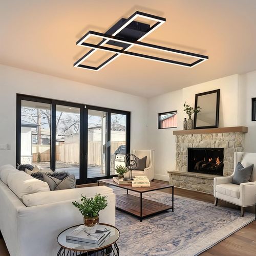 Plafonnier LED Rectangulaire 42W Noir Dimmable - Design Moderne Salon Cuisine Bureau