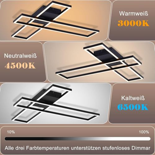 Plafonnier LED Rectangulaire 42W Noir Dimmable - Design Moderne Salon Cuisine Bureau