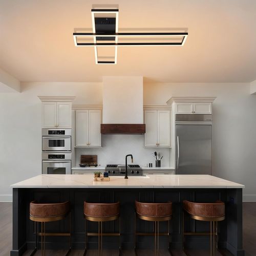 Plafonnier LED Rectangulaire 42W Noir Dimmable - Design Moderne Salon Cuisine Bureau