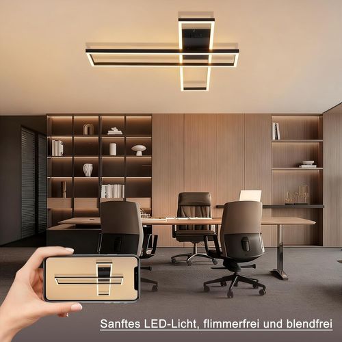 Plafonnier LED Rectangulaire 42W Noir Dimmable - Design Moderne Salon Cuisine Bureau