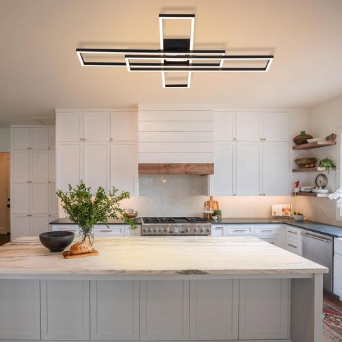 Plafonnier LED Pour Salon - Lampe De Salon 56 W, Lampe De Cuisine à Intensité Variable, Noire