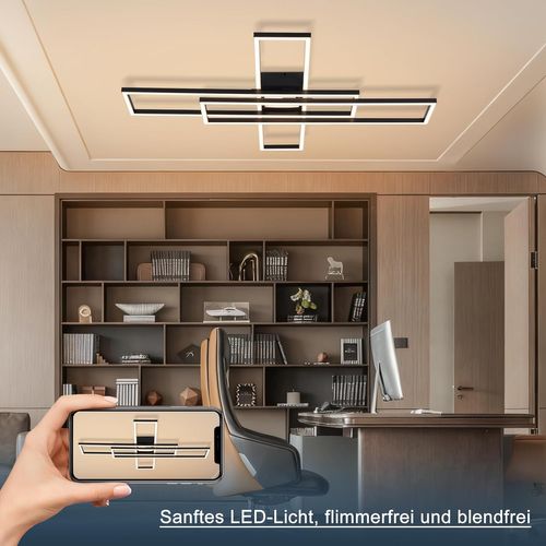 Plafonnier LED Pour Salon - Lampe De Salon 56 W, Lampe De Cuisine à Intensité Variable, Noire