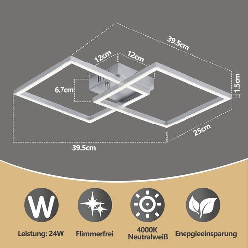 Plafonnier LED Pour Chambre à Coucher - Lampe De Chambre Argentée 24 W, Blanc Neutre 4000 K