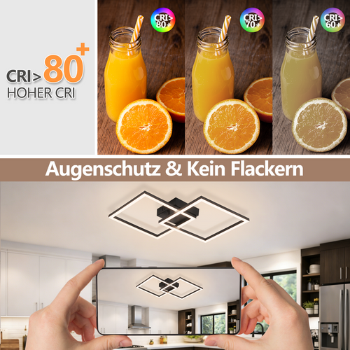 Plafonnier LED Pour Chambre à Coucher - Lampe De Salon Noire 24 W, Blanche Neutre 4000 K