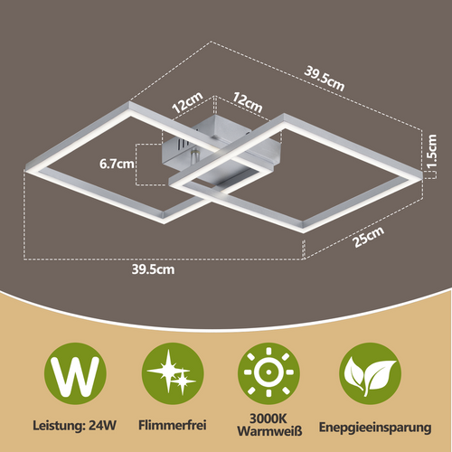 Plafonnier LED Pour Chambre à Coucher - 24 W, Blanc Chaud 3000 K