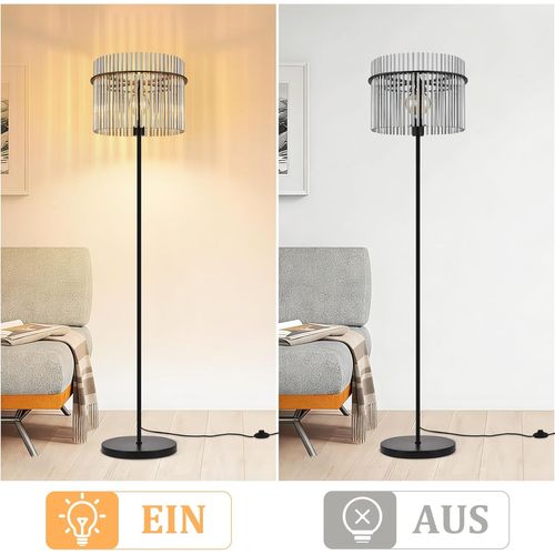 Lampadaire Noir Avec Abat-jour En Verre Lampe Sur Pied E27 Avec Interrupteur, Moderne (Sans ampoule)