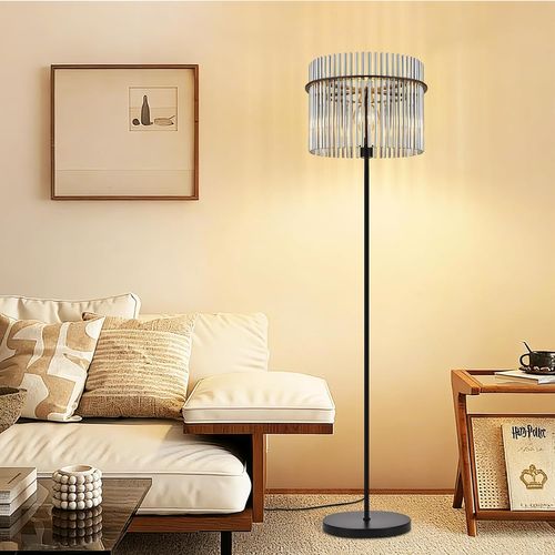 Lampadaire Noir Avec Abat-jour En Verre Lampe Sur Pied E27 Avec Interrupteur, Moderne (Sans ampoule)