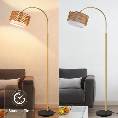 Lampadaire Boho En Rotin – Dimmable Avec Télécommande, LED E27, Vintage, Hauteur 165–180 cm