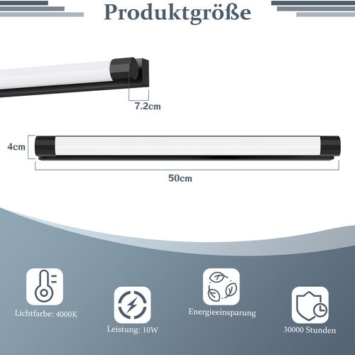 Applique LED Pour Miroir 50 cm 10 w, Noire, Salle De Bain, Lumière Neutre 4000 k, Ip44, Moderne