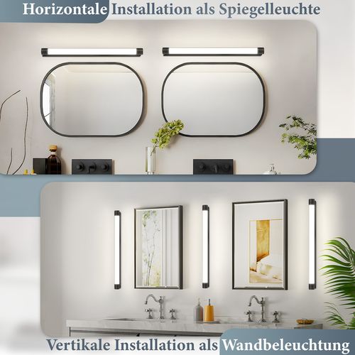 Applique LED Pour Miroir 50 cm 10 w, Noire, Salle De Bain, Lumière Neutre 4000 k, Ip44, Moderne