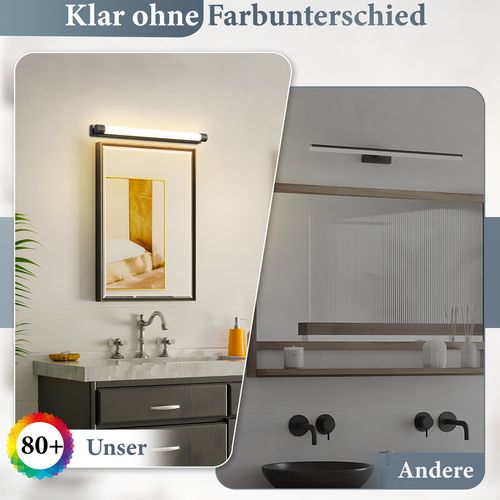 Applique LED Miroir 50 cm 10 w, Noire, Blanc Chaud 3000 k, Étanche Ip44, Moderne, Pour Salle De Bain