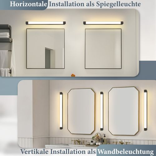 Applique LED Miroir 50 cm 10 w, Noire, Blanc Chaud 3000 k, Étanche Ip44, Moderne, Pour Salle De Bain