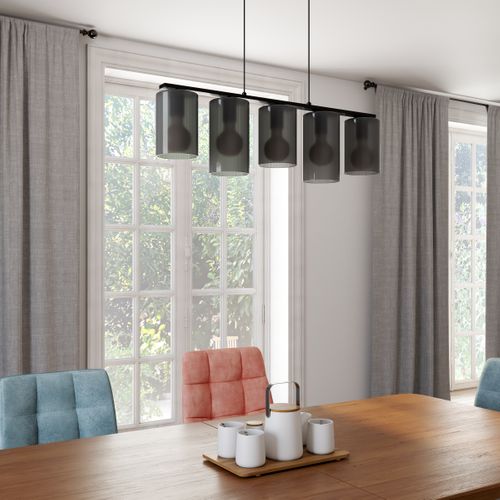 Suspension 5 Lumières H. 110cm COLOMERA Noire et grise mat