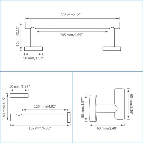 Ensemble De 3 Accessoires - Porte-serviette, Porte-Papier Toilette Et Crochet