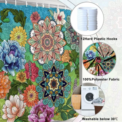 Rideau De Douche 180x180 Cm Abstrait Bohême Fleurs Feuillage