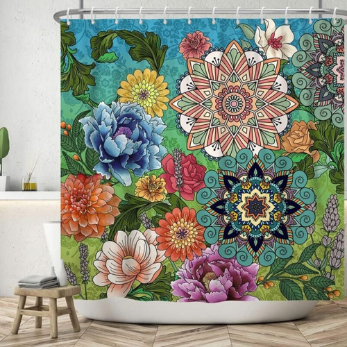 Rideau De Douche 180x180 Cm Abstrait Bohême Fleurs Feuillage