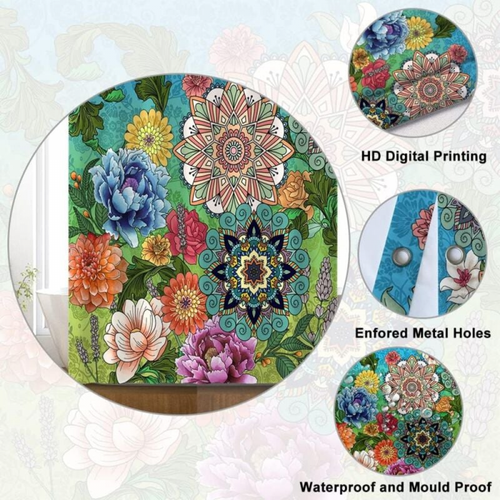 Rideau De Douche 180x180 Cm Abstrait Bohême Fleurs Feuillage