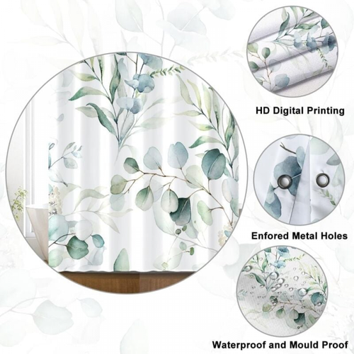 180x180cm Rideau Douche Eucalyptus, Rideau De Douche Feuilles Vert Fleuri Blanc Rideau De Baignoire