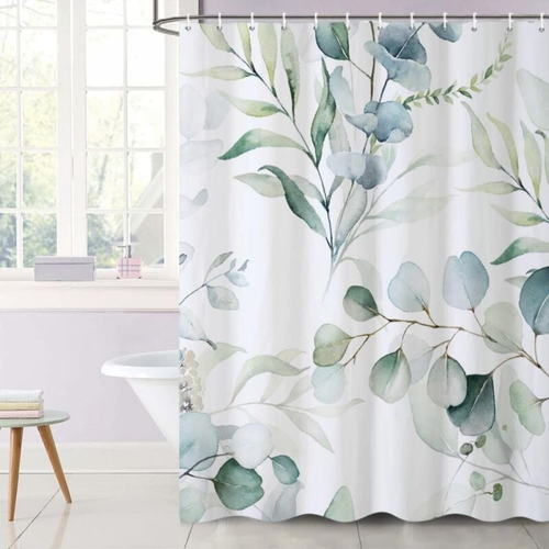 180x180cm Rideau Douche Eucalyptus, Rideau De Douche Feuilles Vert Fleuri Blanc Rideau De Baignoire