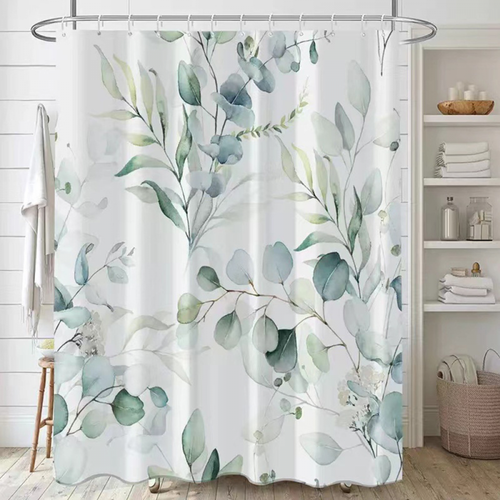 180x180cm Rideau Douche Eucalyptus, Rideau De Douche Feuilles Vert Fleuri Blanc Rideau De Baignoire