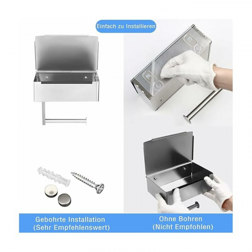 Porte-papier Toilette Avec Boîte à Lingettes En Acier Inoxydable - Sans Perçage - Argenté