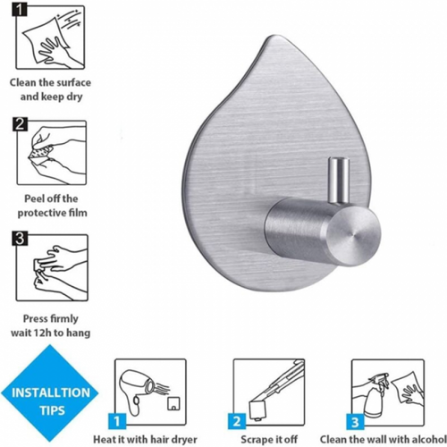 Crochets En Acier Inoxydable Brossé Argenté Sans Perçage Adaptés à La Salle De Bain Ou à La Cuisine