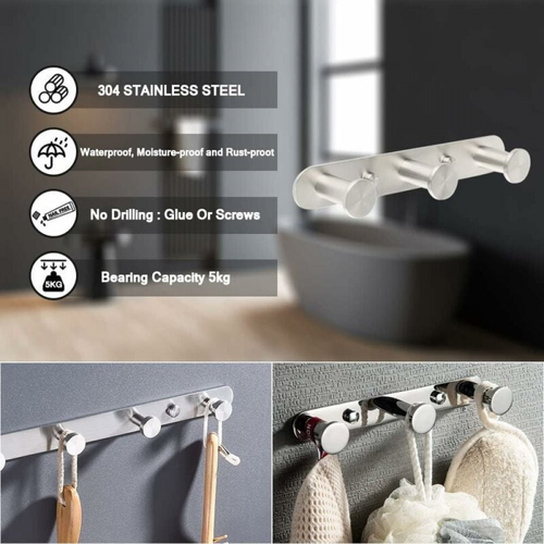 Crochet Porte-serviettes Mural Sangle 3 Crochets Crochets De Salle De Bain Et De Cuisine