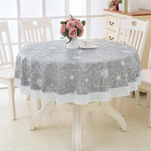 Nappe Toile Cirée Pvc Ronde,avec Motif Floral Et Dentelle,nappe Ronde Anti Tache Impermeable Nappe
