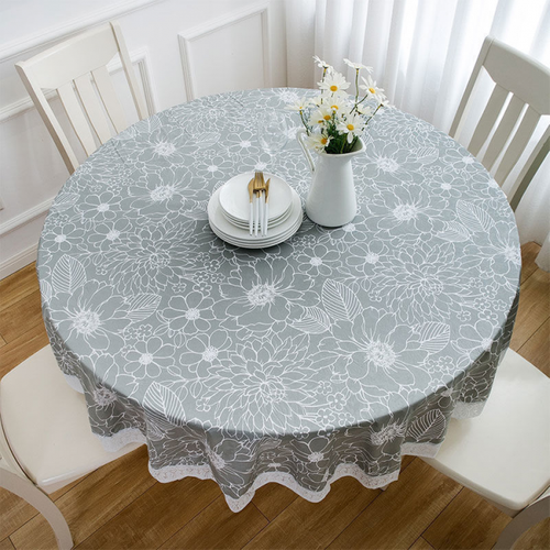 Nappe Toile Cirée Pvc Ronde,avec Motif Floral Et Dentelle,nappe Ronde Anti Tache Impermeable Nappe
