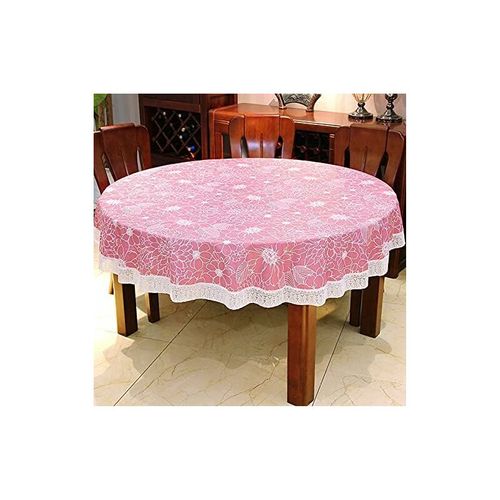 (rosé,152cm) Nappe Toile Cirée Pvc Ronde,avec Motif Floral Et Dentelle,nappe Ronde Anti Tache