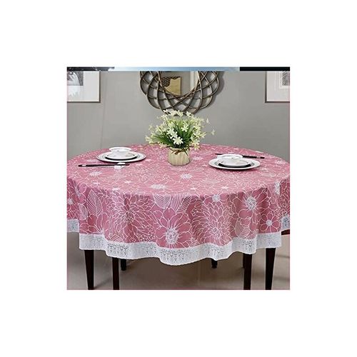 (rosé,152cm) Nappe Toile Cirée Pvc Ronde,avec Motif Floral Et Dentelle,nappe Ronde Anti Tache