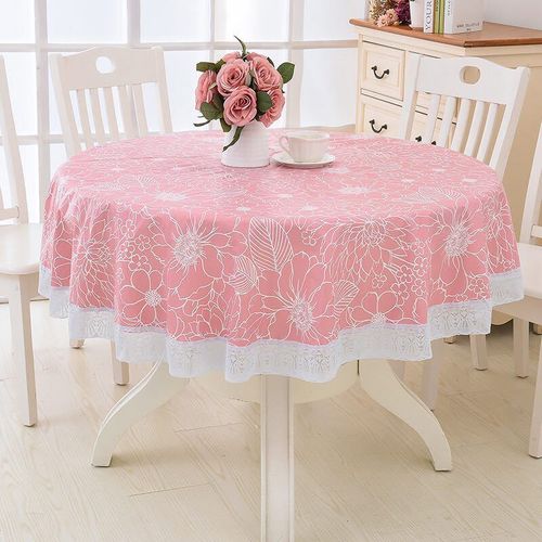 (rosé,152cm) Nappe Toile Cirée Pvc Ronde,avec Motif Floral Et Dentelle,nappe Ronde Anti Tache