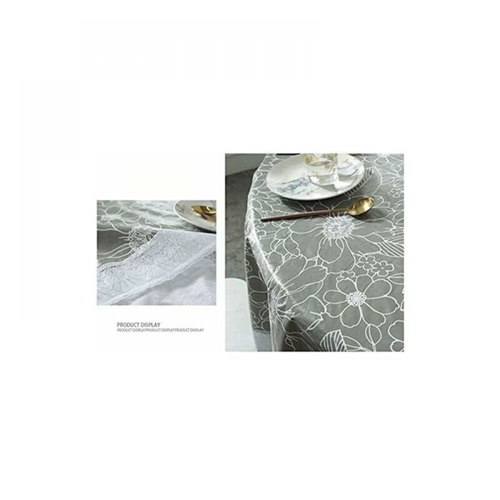 gris 220cm Nappe Toile Cirée Pvc Ronde, avec Motif Floral Et Dentelle, nappe Ronde Anti Tache