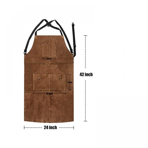 (marron) Tablier De Soudure, Tablier De Travail En Cuir De Vachette Avec 6 Poches, 24"x 36" Tablie