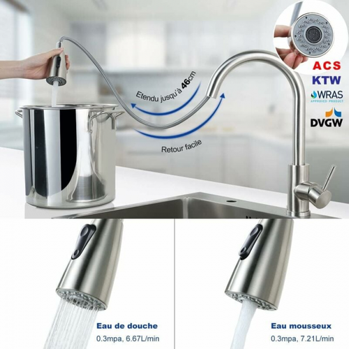 Robinet Cuisine,mitigeur Évier En Acier Inoxydable 304,deux Modes De Sortie D'eau,robinet Évier