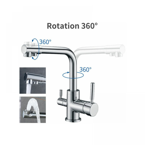 Robinet De Cuisine 3 Voies, Mitigeur Cuisine Pivotant à 360°, Robinetterie Cuisine Eau Potable