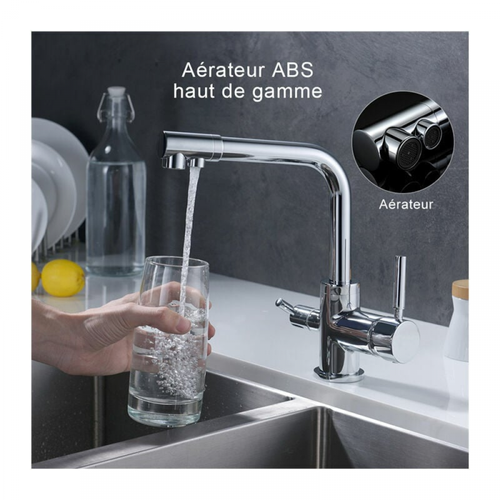 Robinet De Cuisine 3 Voies, Mitigeur Cuisine Pivotant à 360°, Robinetterie Cuisine Eau Potable