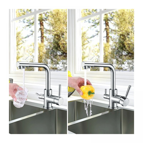 Robinet De Cuisine 3 Voies, Mitigeur Cuisine Pivotant à 360°, Robinetterie Cuisine Eau Potable