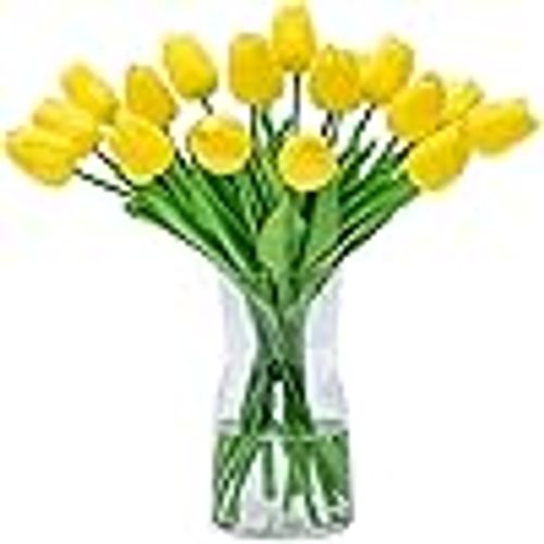 20 Pièces Jaune Real Touch Latex Artificielle Tulipes Fleurs Faux Tulipes Fleurs Bouquets De Mariag