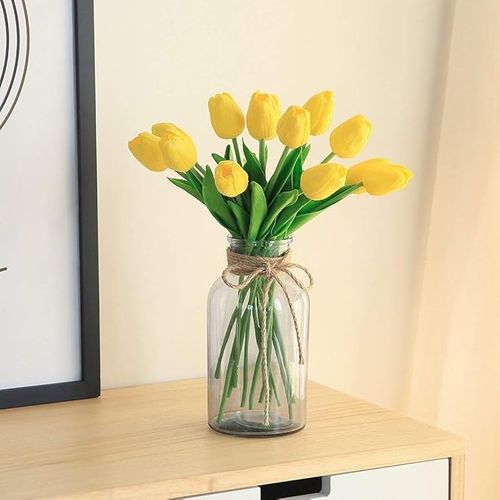20 Pièces Jaune Real Touch Latex Artificielle Tulipes Fleurs Faux Tulipes Fleurs Bouquets De Mariag