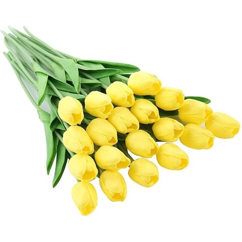 20 Pièces Jaune Real Touch Latex Artificielle Tulipes Fleurs Faux Tulipes Fleurs Bouquets De Mariag