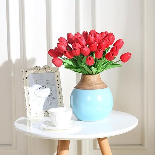 20pcs Rouge Real Touch Latex Artificielle Tulipes Fleurs Faux Tulipes Fleurs Bouquets De Mariage