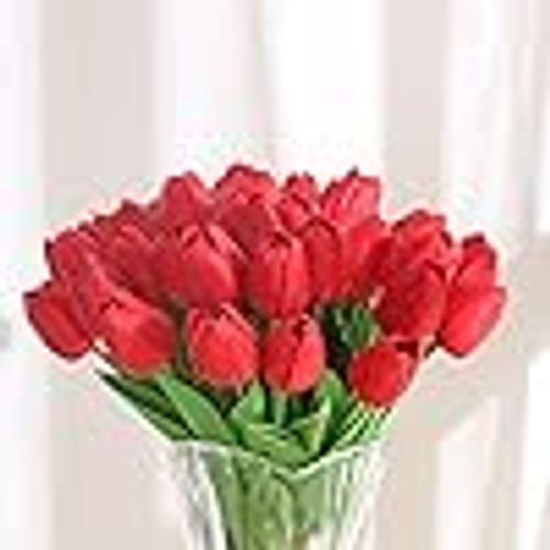 20pcs Rouge Real Touch Latex Artificielle Tulipes Fleurs Faux Tulipes Fleurs Bouquets De Mariage